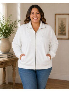 Maurices Plus Size 4X White Zip Sweater Jacket With Ribbed Detail Casual Chic